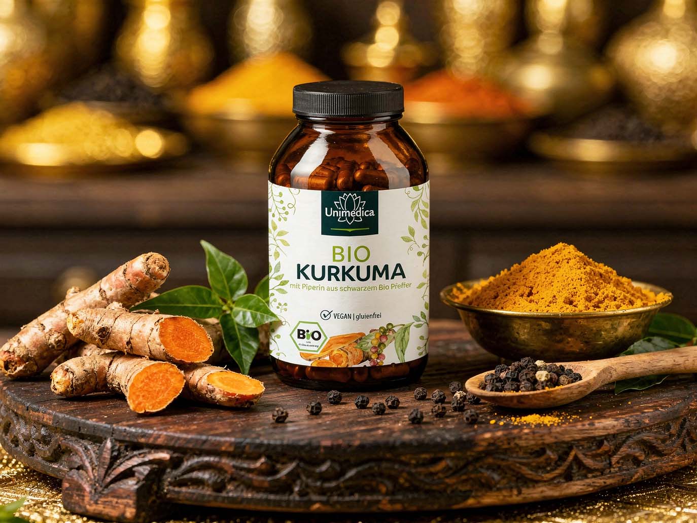 Bio Kurkuma mit schwarzem Bio Pfeffer - mit 225 mg Curcumin und 12 mg Piperin pro Tagesdosis (6 Kapseln) - 240 Kapseln - Unimedica